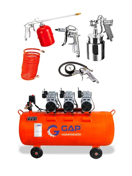 ROWERMAX Gap | 100 Lt Sessiz Ve Yağsız Hava Kompresörü 3 HP 5Lİ Havalı Set