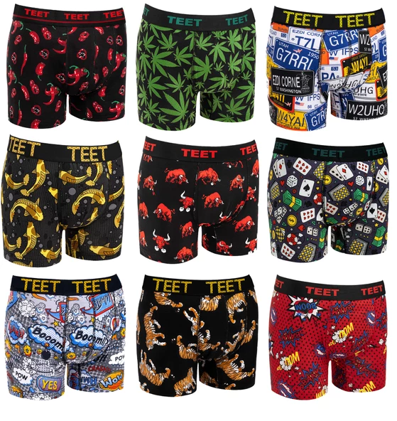 TEET Erkek Boxer Pamuklu Desenli Premium 9'lu Set - 5