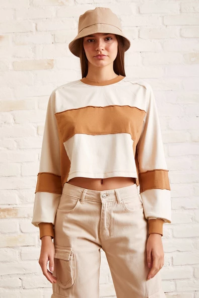 Çift Renk Oversize Sweatshirt Beyaz - 4