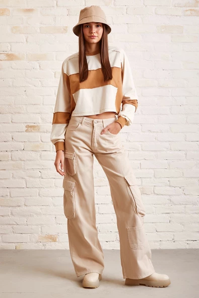 Çift Renk Oversize Sweatshirt Beyaz - 2