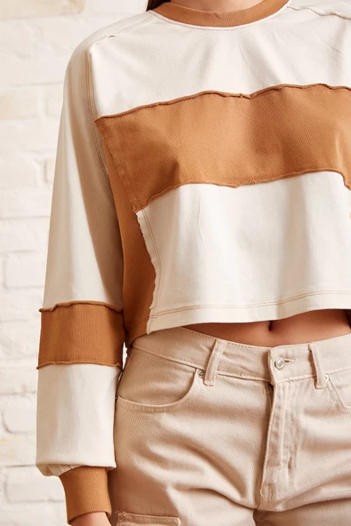 Çift Renk Oversize Sweatshirt Beyaz - 5