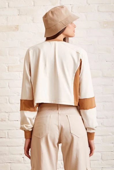 Çift Renk Oversize Sweatshirt Beyaz - 6