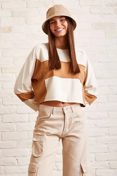 Çift Renk Oversize Sweatshirt Beyaz - 3