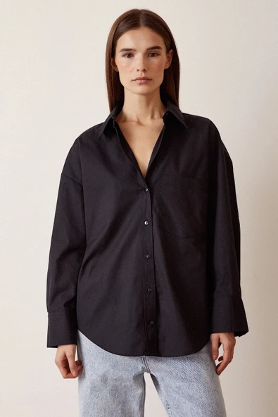 Boyfriend Basic Gömlek Siyah - Resim 3