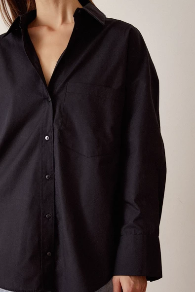 Boyfriend Basic Gömlek Siyah - Resim 4
