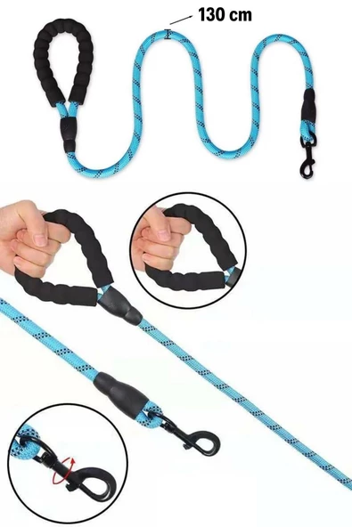 BUFFER® Reflektörlü Fosforlu Köpek Gezdirme Halatı Tasma Kayışı Metal Kancalı 130 cm - 9