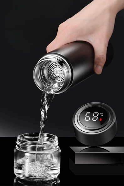 BUFFER® Paslanmaz Çelik Dijital Ekranlı Isı Yalıtımlı Akıtmaz Kapak Kahve ve Çay Termosu 500 ml - 9