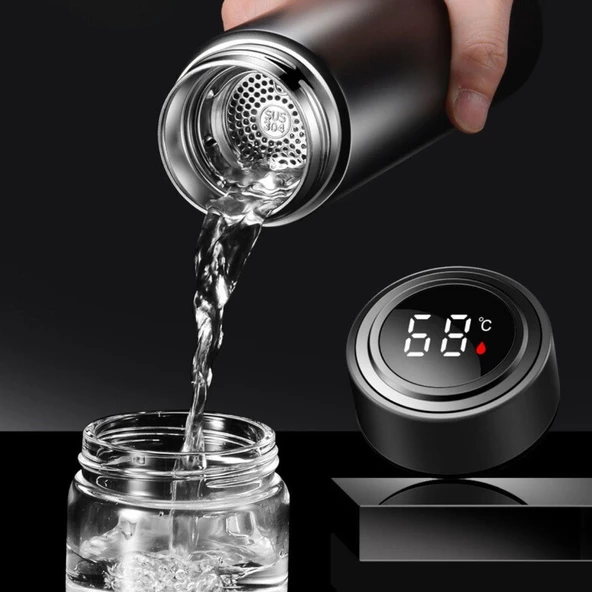BUFFER® Paslanmaz Çelik Dijital Ekranlı Isı Yalıtımlı Akıtmaz Kapak Kahve ve Çay Termosu 500 ml - 2