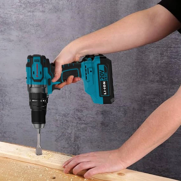 Tek Akülü 4.0 Ah Li-ion Batarya 20 Volt Çift Vitesli 2.0 Ah Darbeli Vidalama Kömürsüz 13 mm Mandren - 5