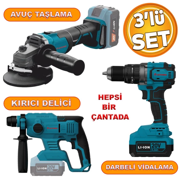 Catpower 4235 Akülü Kömürsüz Li-ion 20 V 4.0 Ah Batarya Avuç Taşlama Kırıcı Delici Darbeli Vidalama