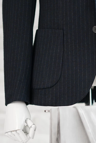 Slimfit Torba Cep Çizgili Mono Yaka Astarsız Çift Yırtmaç Likralı Kışlık Erkek Tek Ceket - 11