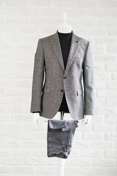 Apartro Sivri Yaka Regular Fit Çift Yırtmaç Astarlı Kışlık Kumaş Erkek Tek Ceket - 6