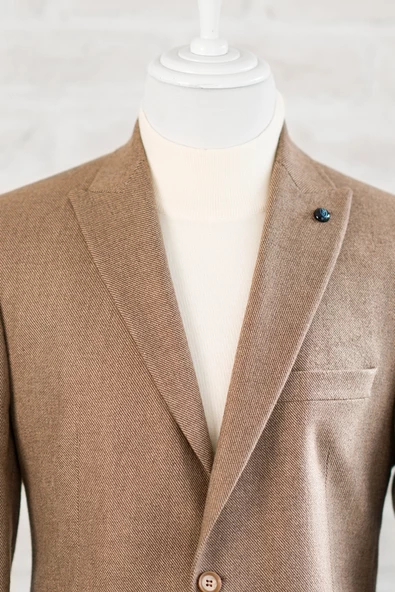 Apartro Sivri Yaka Regular Fit Çift Yırtmaç Astarlı Kışlık Kumaş Erkek Tek Ceket - 4