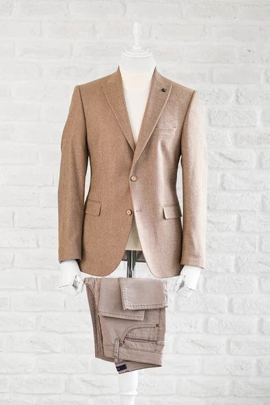 Apartro Sivri Yaka Regular Fit Çift Yırtmaç Astarlı Kışlık Kumaş Erkek Tek Ceket - 2