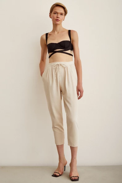 Örgü Kemerli Pantolon Bej - 4