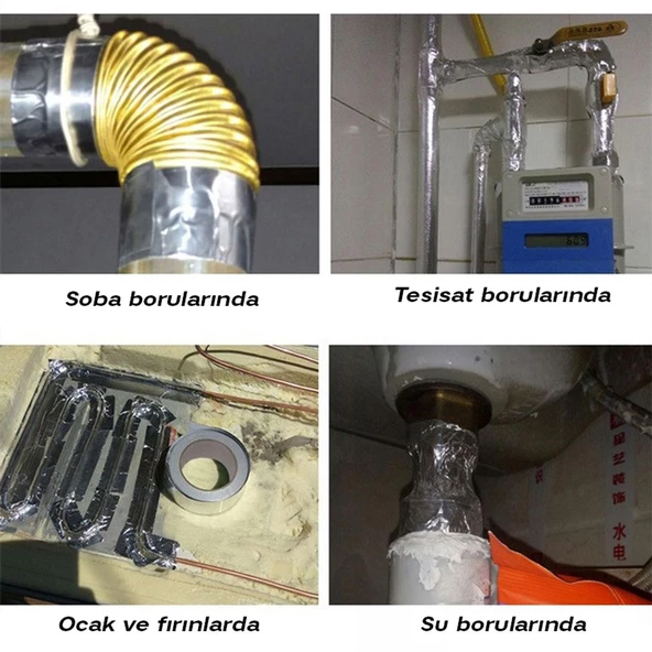 Alüminyum Folyo Bant 72 mm x 20 Metre Yanmaz Soba Borusu Bandı - 5