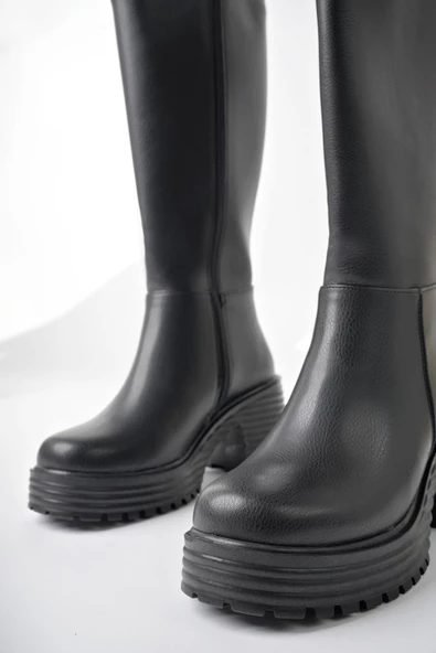 Muggo BONİTA Garantili Kalın Tırtıklı Taban Platform Topuklu Fermuarlı Kadın Çizme - 7