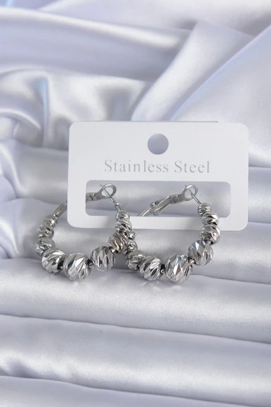 MuI MuI 316L Çelik Gümüş Renk İşlemeli Halka Model Kadın Küpe