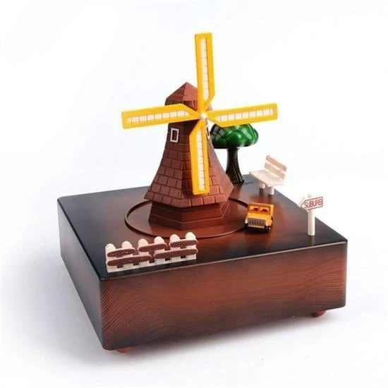 BUFFER® Dekoratif Mandallı Kurmalı Hareketli Arabalı Sesli Değirmen Müzik Kutusu - 6