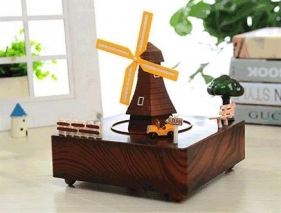 BUFFER® Dekoratif Mandallı Kurmalı Hareketli Arabalı Sesli Değirmen Müzik Kutusu - 4