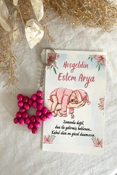 10 Adet Pembe Bebek Konsept Kartlı Anahtarlık - Bebek Hediyelik - +10Renk - 2