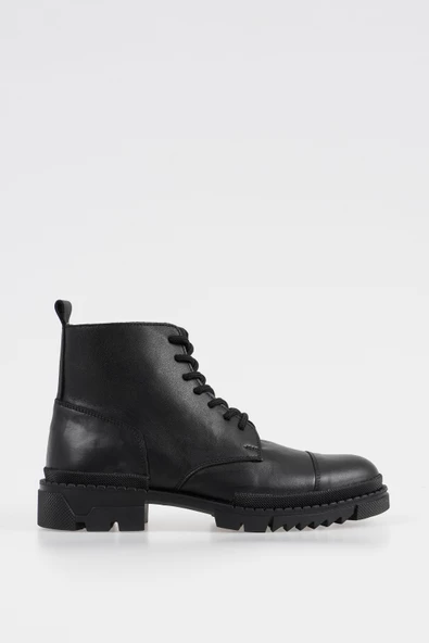 Hakiki Deri Erkek Bağcıklı Bot Fermuarlı Tırtık Taban Dikiş Detaylı Kışlık Bot ürün görseli 1