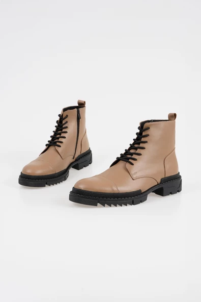 Hakiki Deri Erkek Bağcıklı Bot Fermuarlı Tırtık Taban Dikiş Detaylı Kışlık Bot - Resim 6