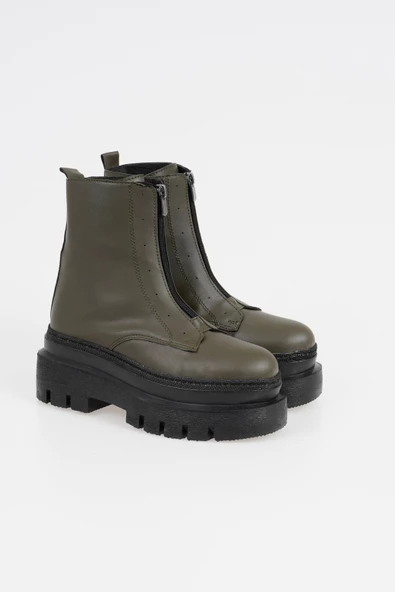 Kadın Önden Fermuarlı Bot Kalın Platform Taban Kışlık Bayan Ayakkabı - 4