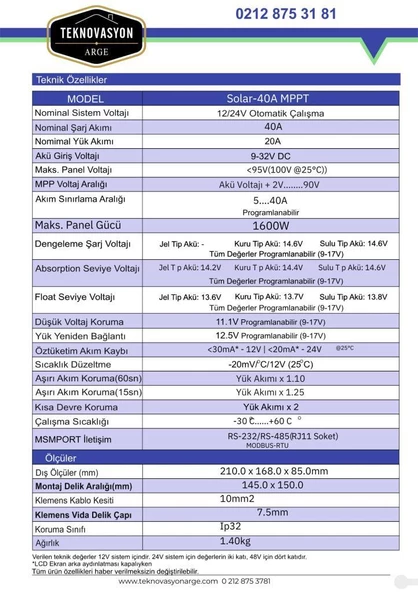 HAVENSİS 40A MPPT SOLAR ŞARJ KONTROL 12-24V - 4