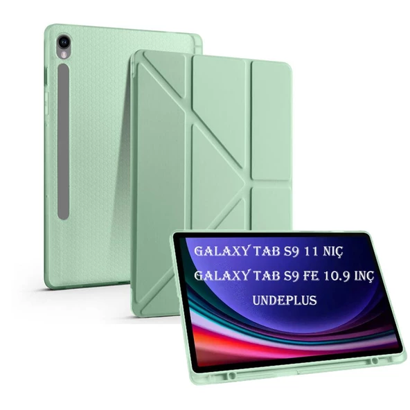 Samsung Galaxy Tab S9 FE X510 X516 Kılıf Kalem Bölmeli Trifolding Case - 11