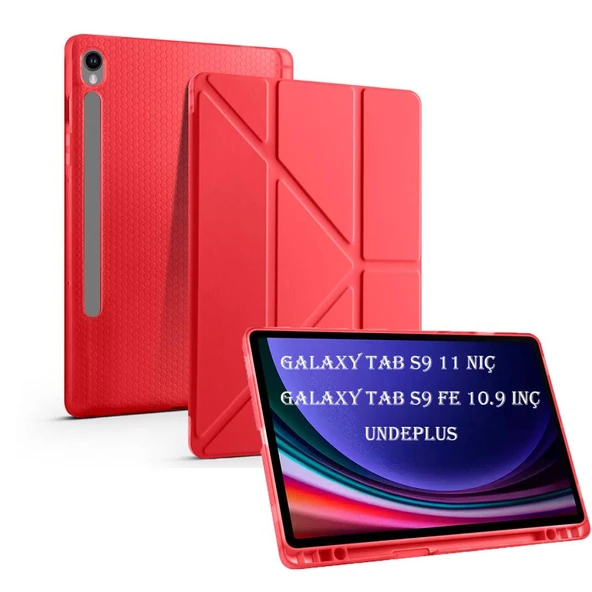 Samsung Galaxy Tab S9 FE X510 X516 Kılıf Kalem Bölmeli Trifolding Case - 6
