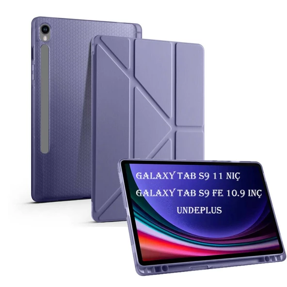 Samsung Galaxy Tab S9 FE X510 X516 Kılıf Kalem Bölmeli Trifolding Case - 9