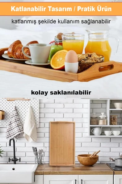 Nishev Katlanır Ayaklı Bambu Tepsi - Yatak Keyif Tepsisi Portatif Tepsi - 5