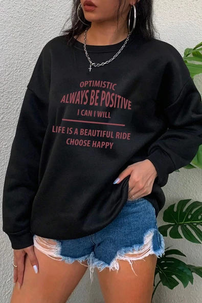 Unisex Always Baskılı Bisiklet Yaka Sweatshirt