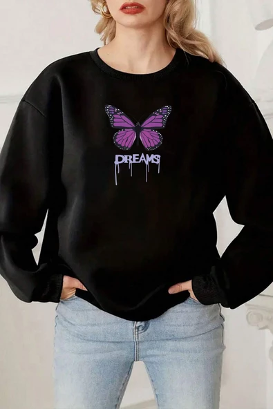 Unisex Dreams Baskılı Bisiklet Yaka Sweatshirt