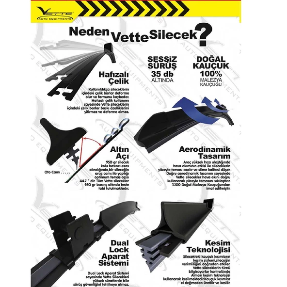 Vette Plus Multifit Araba Araç Otomobil Oto Ön Cam Arka Cam Silecek Muz Sileceği 550 mm 55 cm - 7
