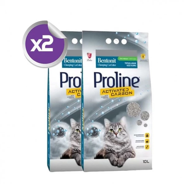 Proline Aktif Karbonlu Topaklanan Kedi Kumu 10 Lt X 2 Adet