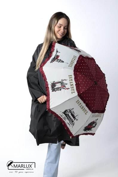 Marlux İstanbul Figürlü Bordo Kadın Şemsiyesi M21MAR109R001 - Resim 5