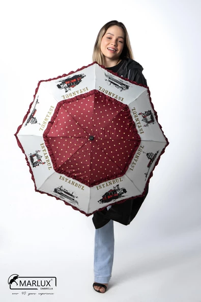 Marlux İstanbul Figürlü Bordo Kadın Şemsiyesi M21MAR109R001 - Resim 2