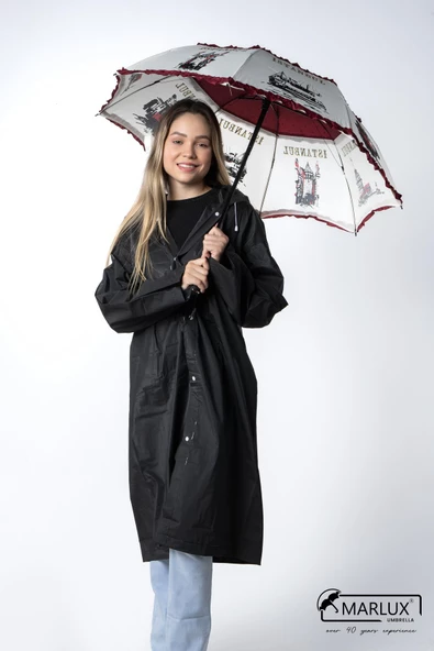 Marlux İstanbul Figürlü Bordo Kadın Şemsiyesi M21MAR109R001 - Resim 3