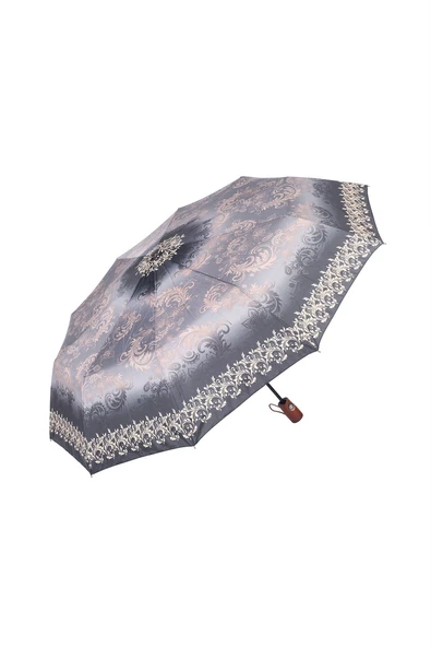 Marlux Gri Desenli Ahşap Saplı Tam Otomatik Premium Lüks Kadın Şemsiye M21MAR1002LR006 - Resim 4