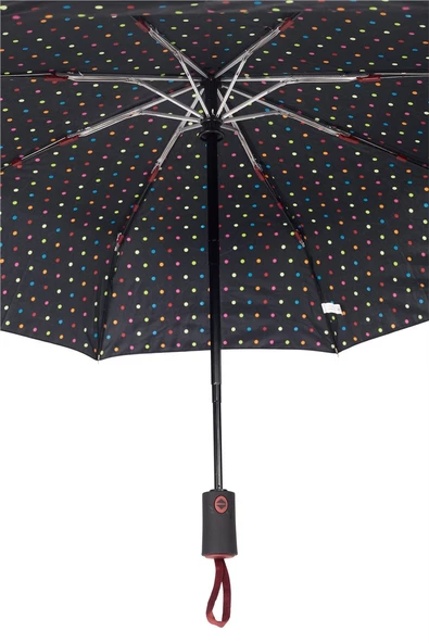 Marlux Siyah Alaca Renkli Puantiyeli Tam Otomatik  Kadın Şemsiye M21MAR710R004 - Resim 6