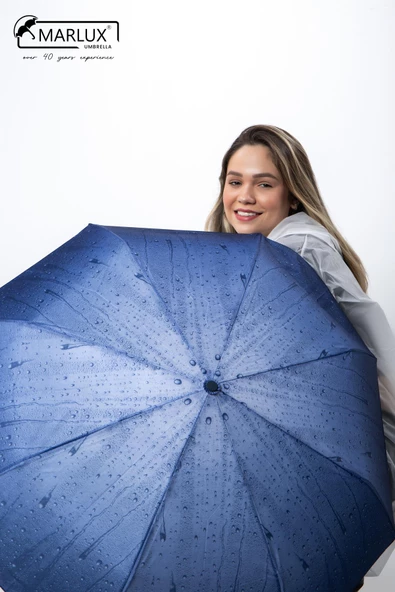 Marlux Koyu Mavi Su Damlası Tam Otomatik Kadın Şemsiye M21MAR709R001 - 6