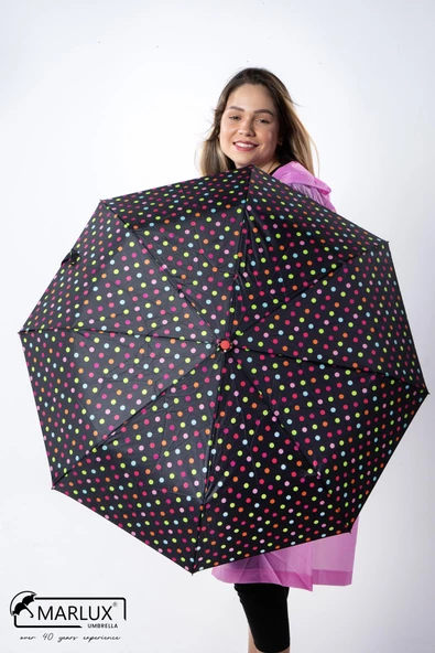 Marlux Siyah Alaca Renkli Puantiyeli Tam Otomatik  Kadın Şemsiye M21MAR710R004 ürün görseli 1