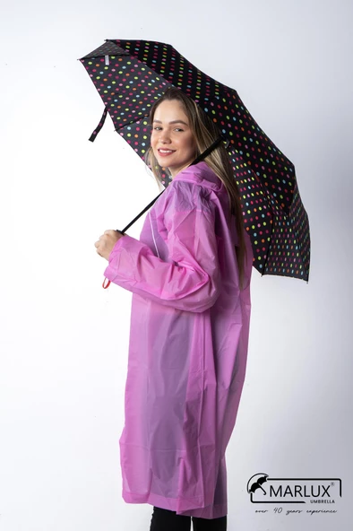 Marlux Siyah Alaca Renkli Puantiyeli Tam Otomatik  Kadın Şemsiye M21MAR710R004 - Resim 4