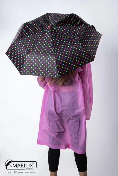 Marlux Siyah Alaca Renkli Puantiyeli Tam Otomatik  Kadın Şemsiye M21MAR710R004 - Resim 3