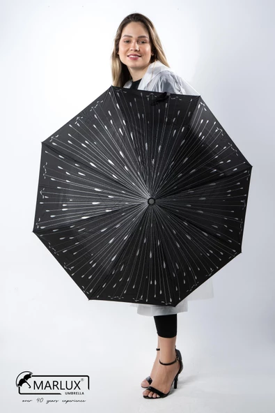 Marlux Siyah Damlalı Tam Otomatik Kadın Şemsiye M21MAR711R003 ürün görseli 1