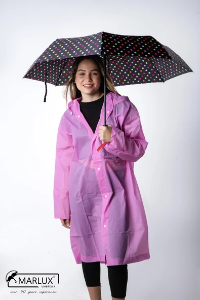 Marlux Siyah Alaca Renkli Puantiyeli Tam Otomatik  Kadın Şemsiye M21MAR710R004 - Resim 2