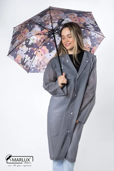 Marlux Kedi Desenli 8 Telli Manuel Rüzgara Dayanıklı Şemsiye M21MAR601R01 - 4