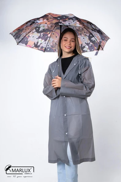 Marlux Kedi Desenli 8 Telli Manuel Rüzgara Dayanıklı Şemsiye M21MAR601R01 - 2